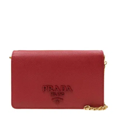 Prada Logo Sign Chain Shoulder Bag In Red