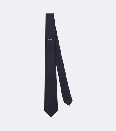 Prada Logo Silk Tie In Blue