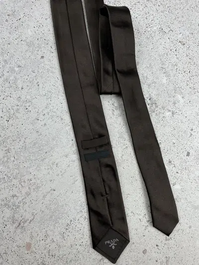 Pre-owned Prada Logo Silk Tie In Brown