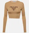 Prada Logo-intarsia Rib Cropped Silk Sweater In Beige