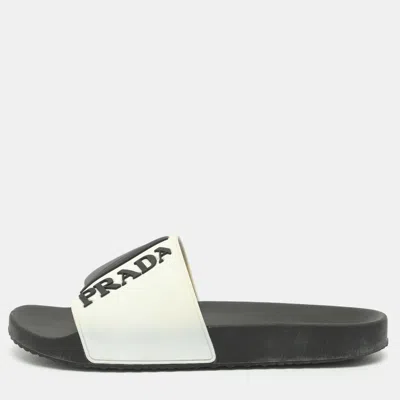 Pre-owned Prada Logo Size 44 Multicolor Rubber Flat Slides