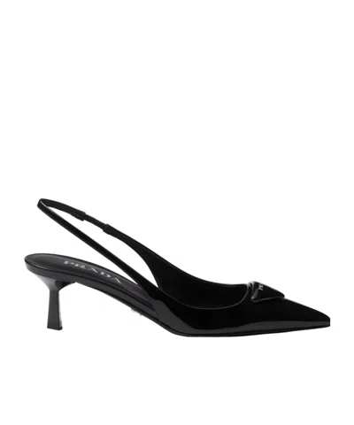 Prada Logo Slack-heeled Heels In Black