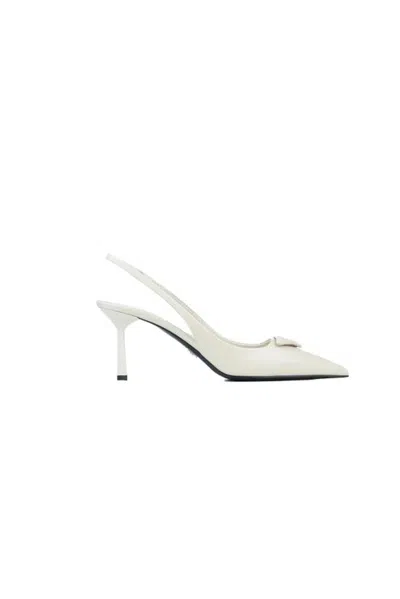 Prada Logo Slack-heeled Sandals In Nude