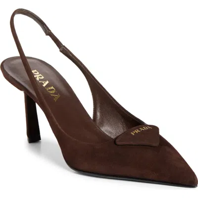 Prada Logo Slingback Pump In Burgundy