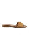 Prada Triangle Logo Raffia Flat Slide Sandals In Brown