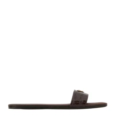 PRADA PRADA LOGO PATCH SQUARE TOE SLIDES