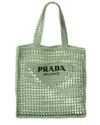 Prada Bicolor Woven Logo Shopper Tote Bag In Beige