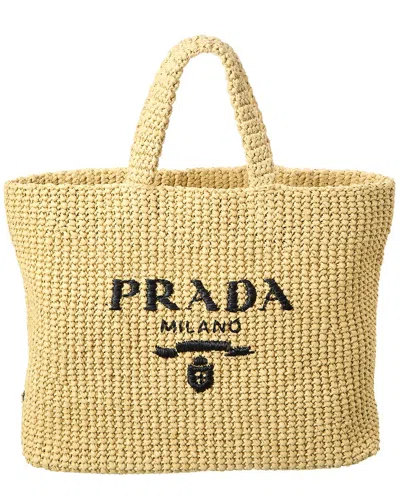 Prada Logo Woven Fabric Shopping Bag In Neutral