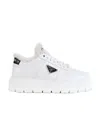 Prada Leather Shearling Lug-sole Sneakers In White