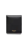 Prada Logo-stamp Bi-fold Leather Wallet In Black