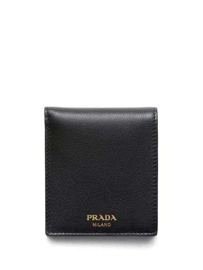 Prada Logo-stamp Bi-fold Leather Wallet In Black