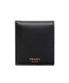 Prada Logo-stamp Bi-fold Leather Wallet In Black