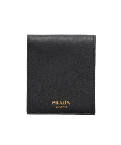 Prada Logo-stamp Bi-fold Leather Wallet In Black