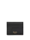 Prada Logo Plaque Saffiano Leather Cardholder In Black