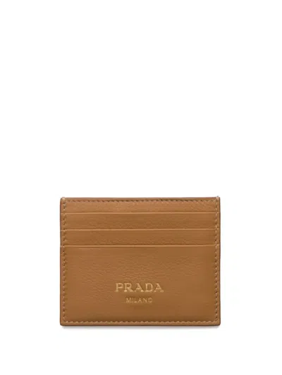 Prada Sand Leather Card Holder In Beige O Tan