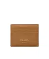 Prada Sand Leather Card Holder In Brown