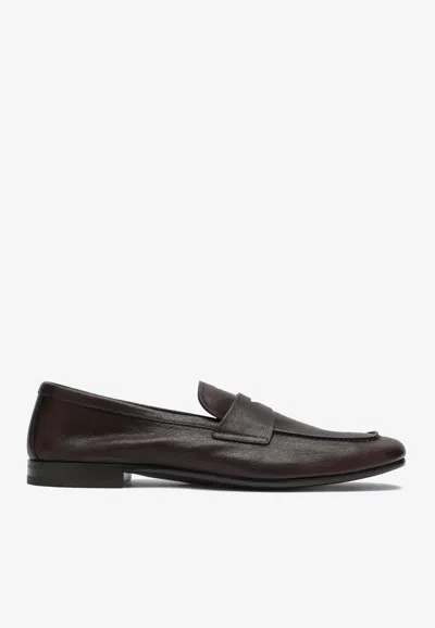 Prada Logo Stamp Leather Loafers In Brown