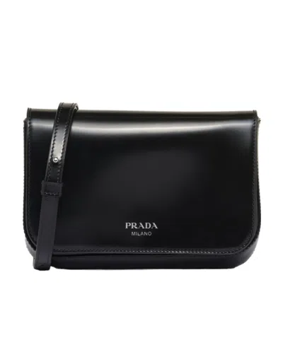 Prada Brushed Leather Mini-bag With Shoulder Strap In Black