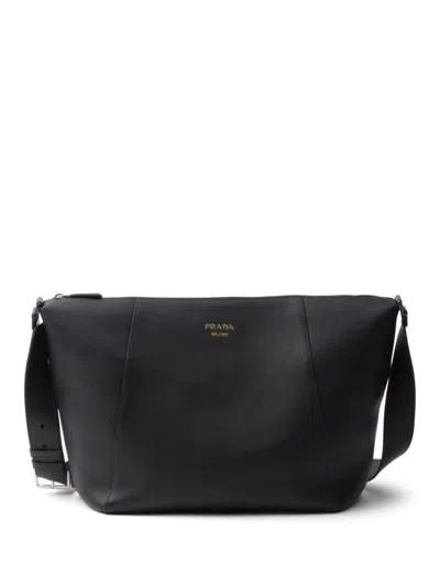 Prada Logo-stamp Leather Shoulder Bag In Black