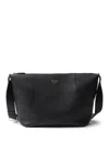 Prada Logo Stamp Leather Shoulder Bag In Black