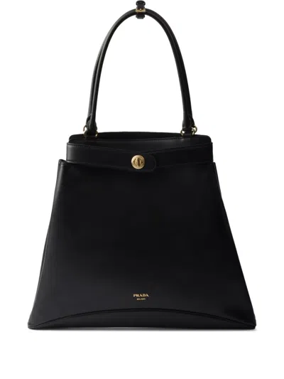 Prada Logo-stamp Leather Tote Bag In Black