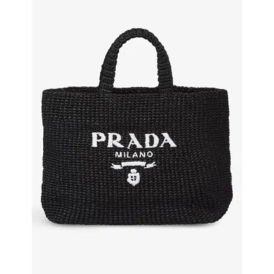 Prada Womens Black Logo-stamped Crochet Tote Bag