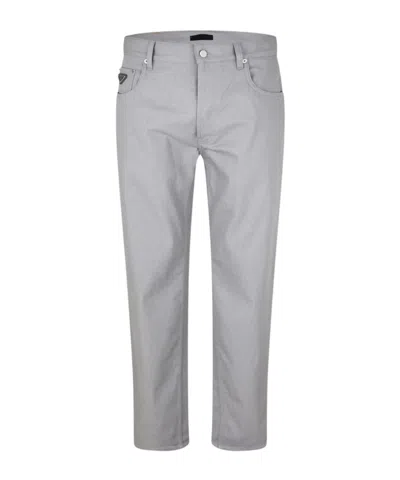 Prada Logo Straight Jeans In Gray