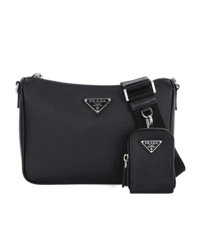 Prada Logo Strap Satchel In Black
