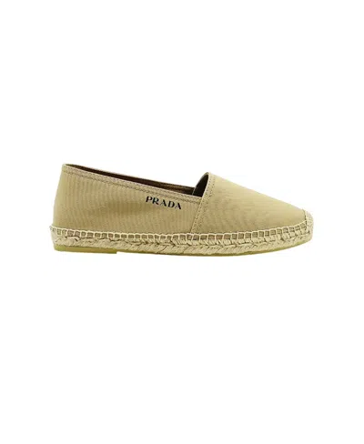 Prada Logo Straw Shoes In Green
