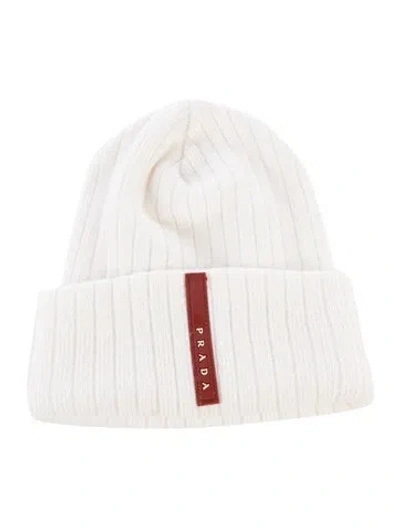 Pre-owned Prada Logo Stripe Beanie In Neutral