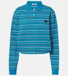 Prada Logo Striped Cotton Polo Top In Blue