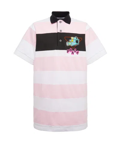 Prada Logo Striped Polo Shirt In Pink