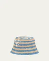 Prada Logo Striped Raffia Bucket Hat In F0o8a Naturale Celeste