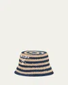 Prada Logo Striped Raffia Bucket Hat In F0z12 Naturale Baltico