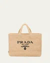 Prada Logo Striped Raffia Shoulder Bag In Naturale