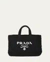 Prada Logo Striped Raffia Shoulder Bag In Black
