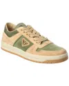 Prada Logo Suede & Nylon Sneaker In Brown