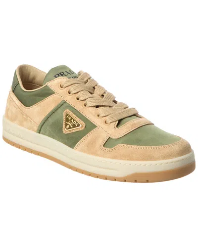 Prada Logo Suede & Nylon Sneaker In Brown
