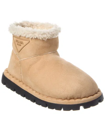 PRADA PRADA LOGO SUEDE & SHEARLING BOOT