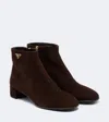 Prada Logo Suede Ankle Boots In Brown
