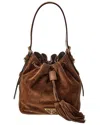 Prada Logo Suede Bucket Bag In Brown