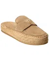 Prada Logo Suede Flatform Mule In Sand