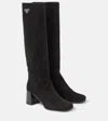 Prada Logo Plaque-detail Panelled Boots In Black