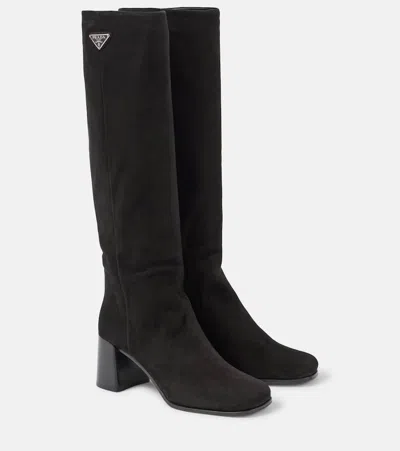 PRADA LOGO SUEDE KNEE-HIGH BOOTS