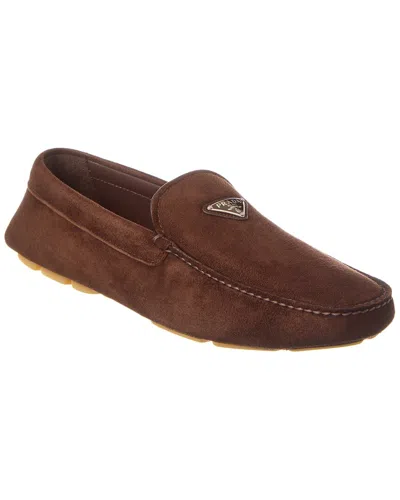 Prada Logo Suede Loafer In Brown