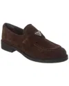 Prada Enamel Triangle-logo Suede Loafers In Brown