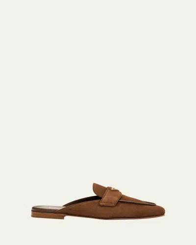 PRADA LOGO SUEDE LOAFER MULES