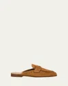 Prada Logo Suede Loafer Mules In Cannella