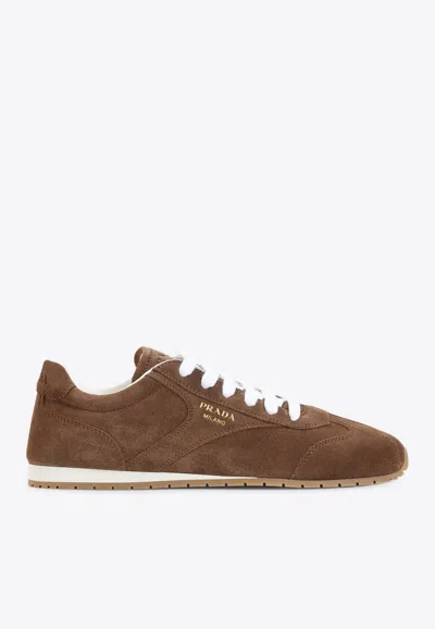 Prada Cocoa-coloured Sneakers In Suede Leather In Brown