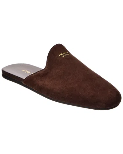 Prada Logo Suede Mule In Brown